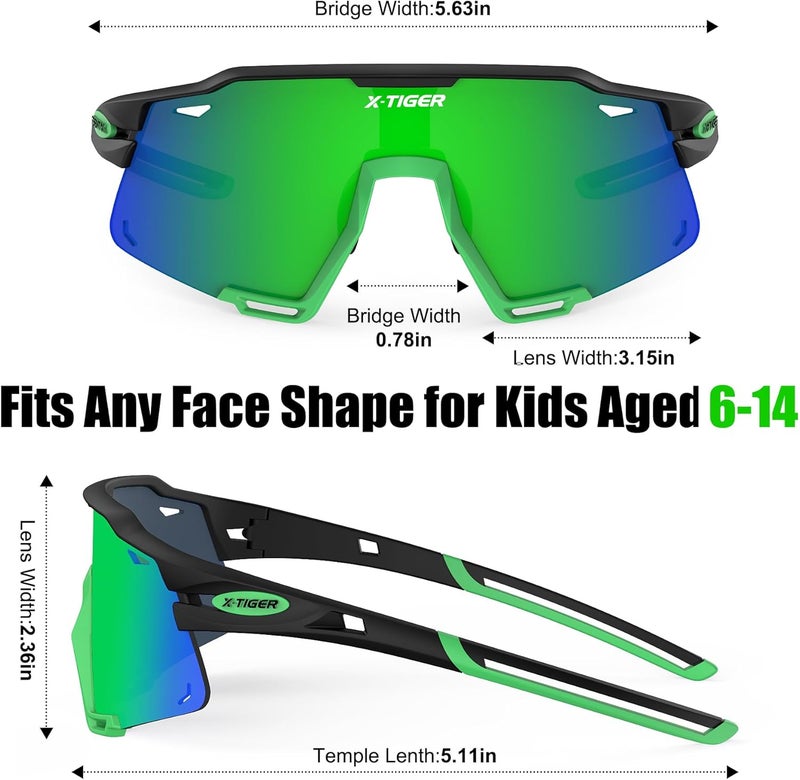 Xtiger Polarized Kids Sunglasses Youth Baseball Sunglasses UV400 Boys Girls Sports Sun Glasses for Softball Cycling Scooter - Image 3